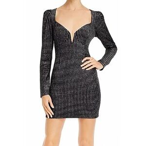 ASTR The Label Countdown Bodycon Dress Metallic Silver Houndstooth, Size L